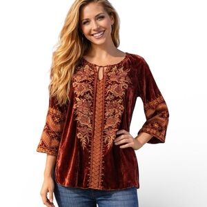 Johnny Was “Elim” heavily embroidered velvet peasant blouse NWT (oversized)